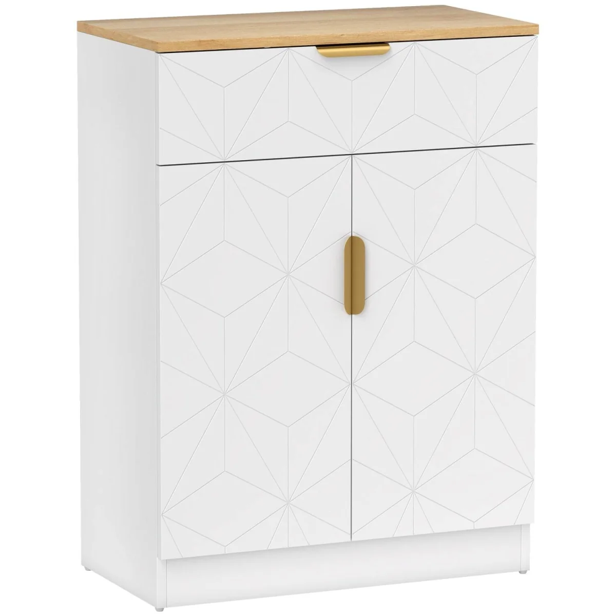 Rilosa White Geometric Sideboard Natural Top - Drawer and 2 Doors – image 3