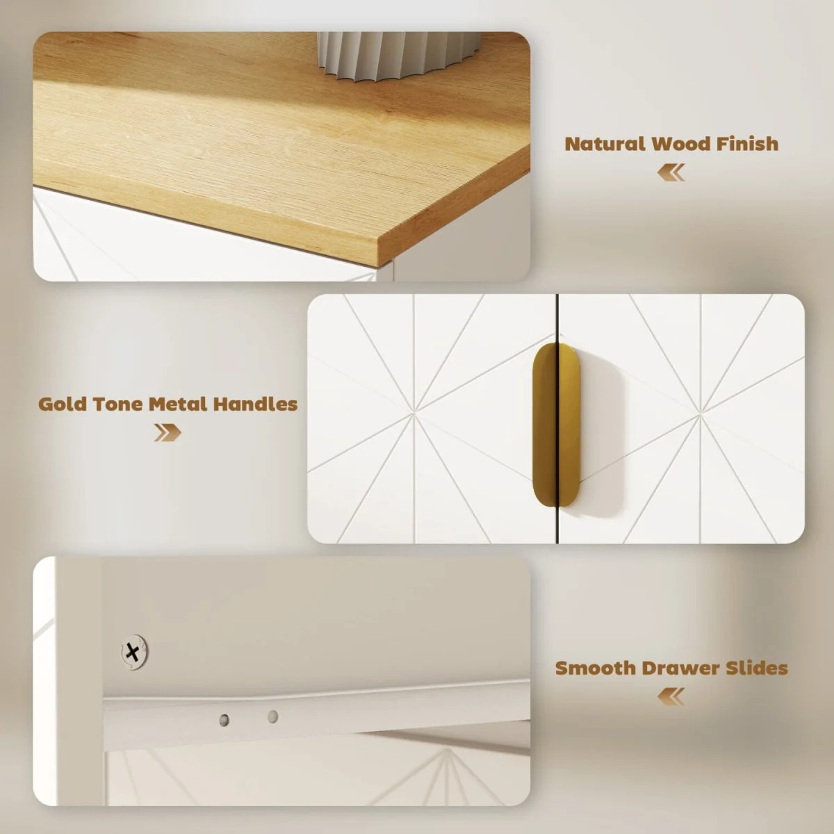 Rilosa White Geometric Sideboard Natural Top - Drawer and 2 Doors – image 8