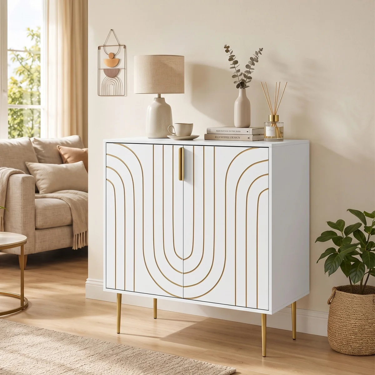 HOMCOM Modern Kitchen Cupboard with 2 Doors and Adjustable Shelf, White - White – image 1