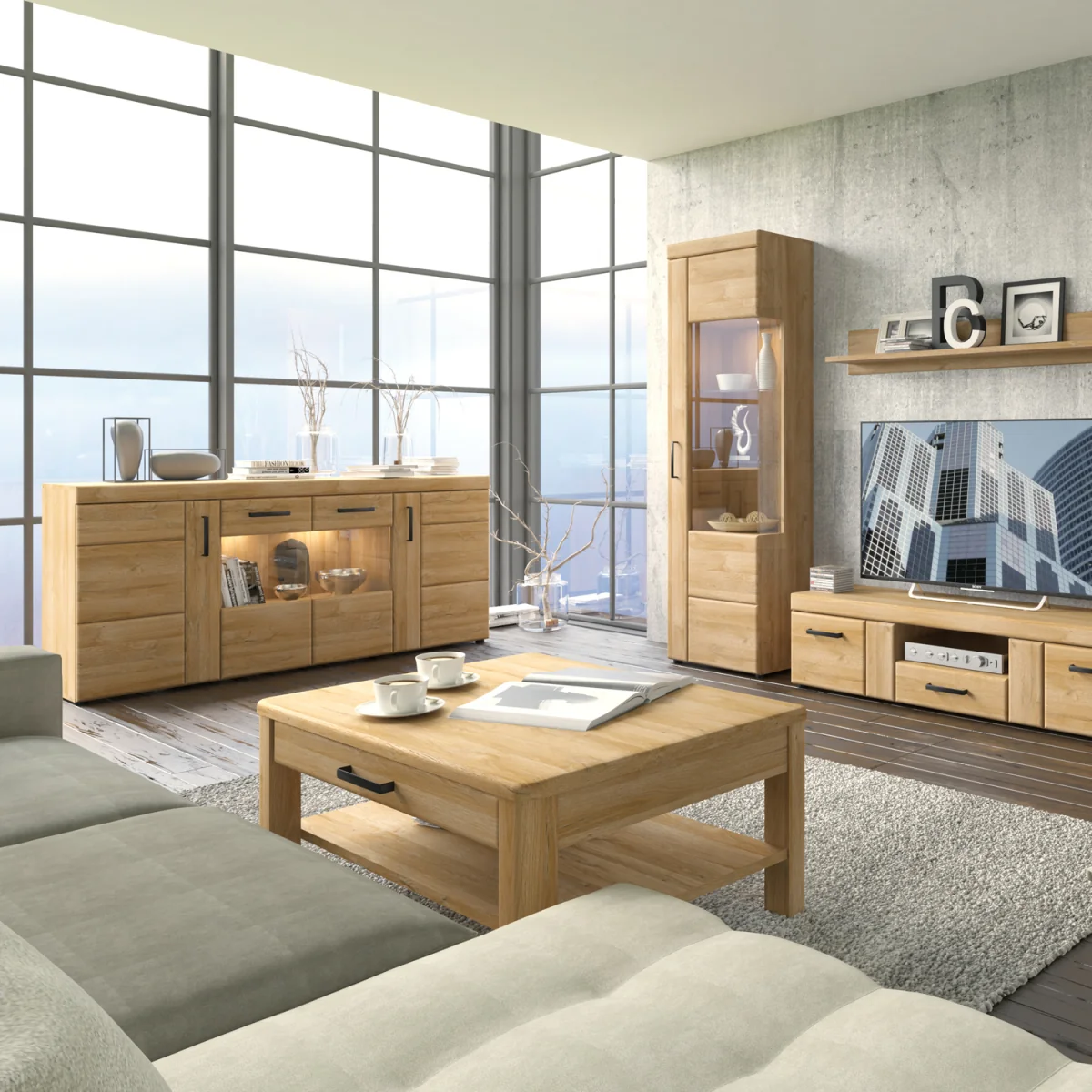 Cortina 4 Door Wide Glazed Sideboard in Grandson Oak - Grandson Oak – image 2