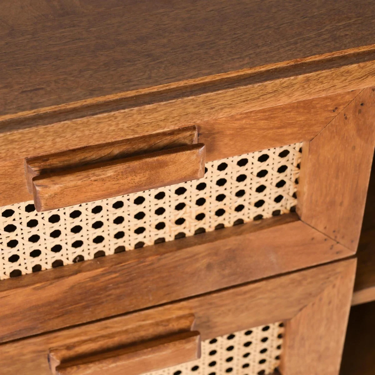 Solid Mango Wood Sideboard Buffet Cabinet with Cane Doors & Drawers - Dark Oak – image 2