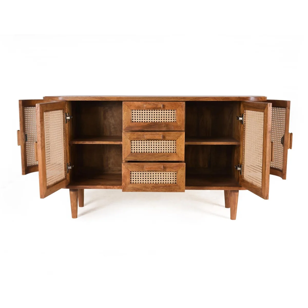 Solid Mango Wood Sideboard Buffet Cabinet with Cane Doors & Drawers - Dark Oak – image 3
