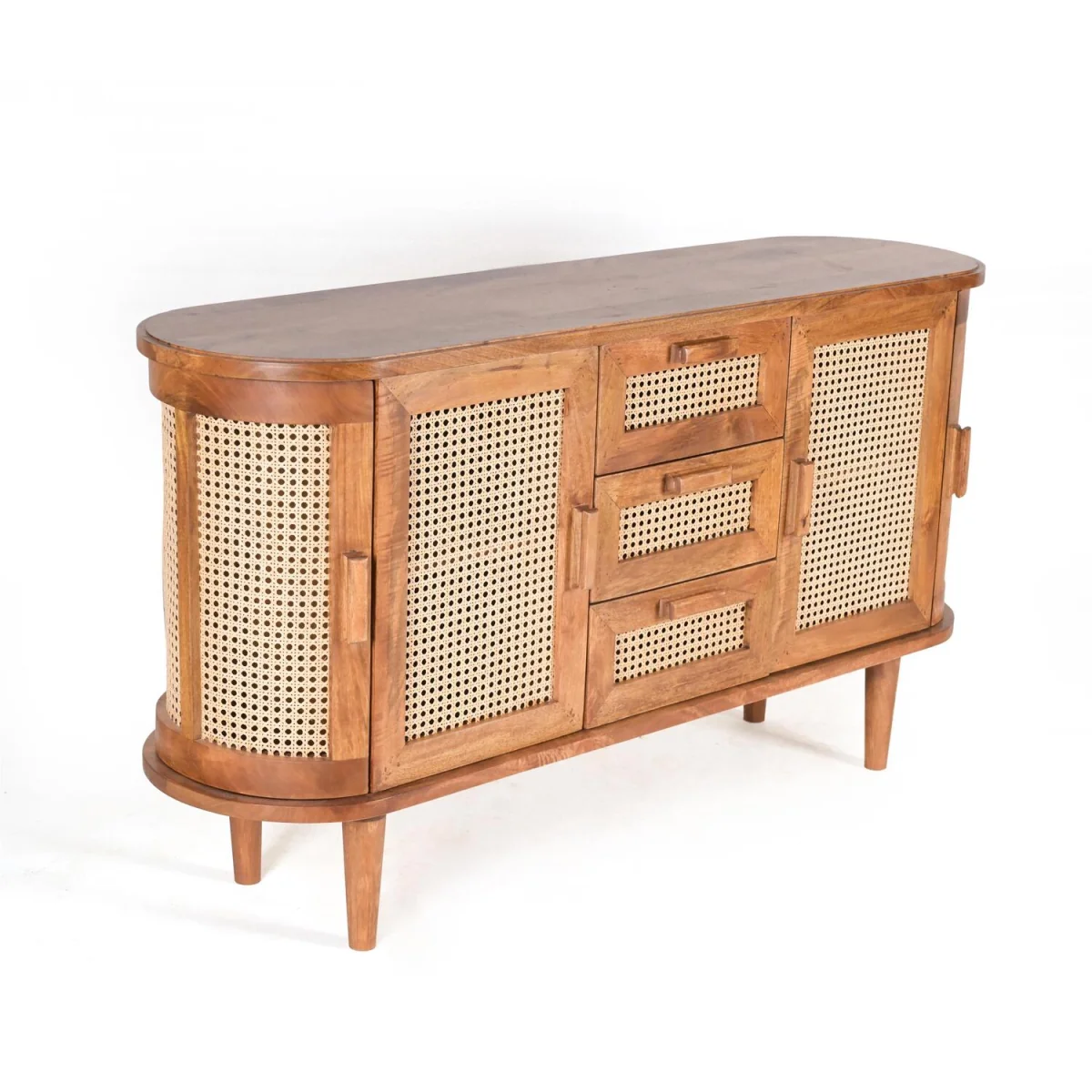 Solid Mango Wood Sideboard Buffet Cabinet with Cane Doors & Drawers - Dark Oak – image 4