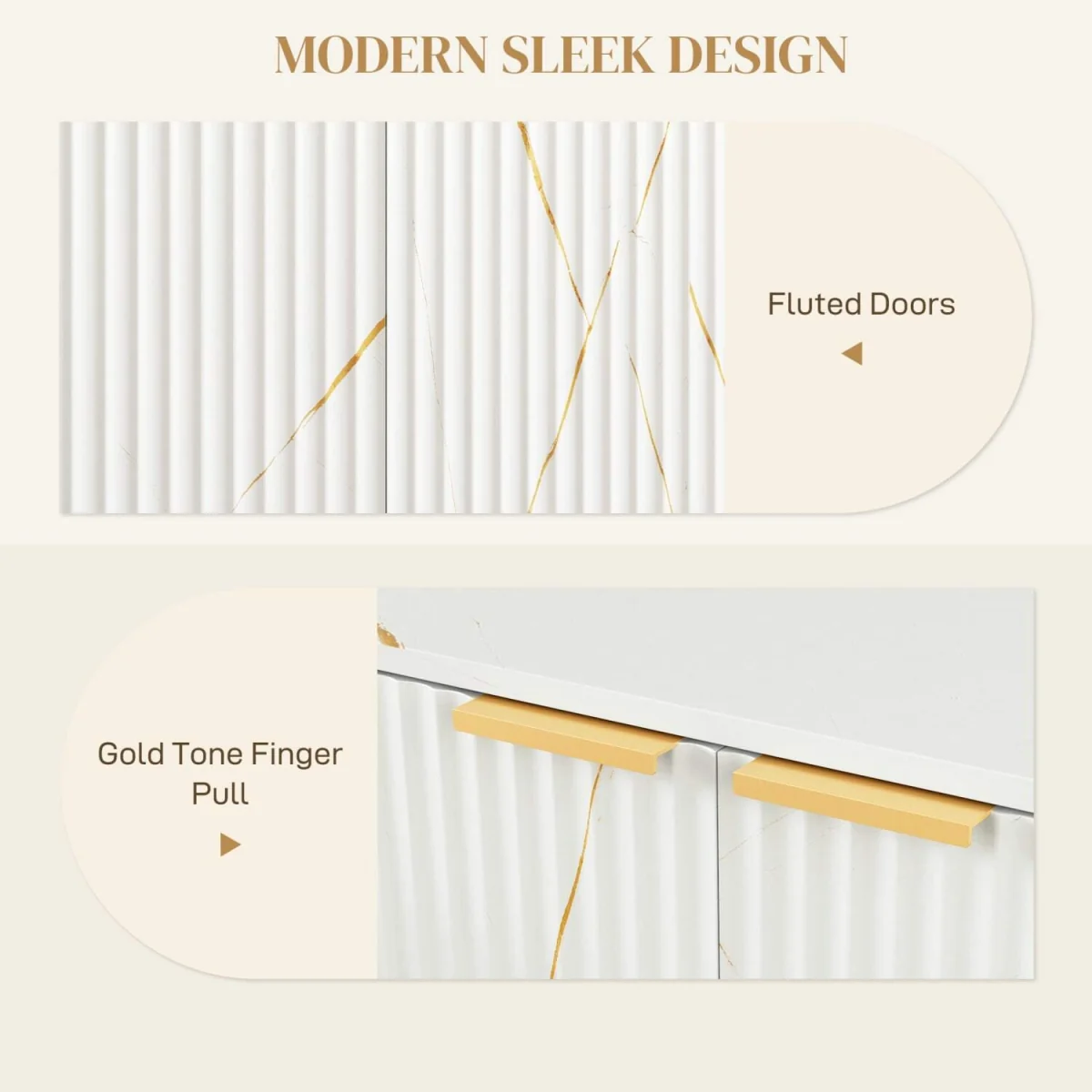 Redi Sora White and Gold Sideboard with Ribbed Finish – image 2