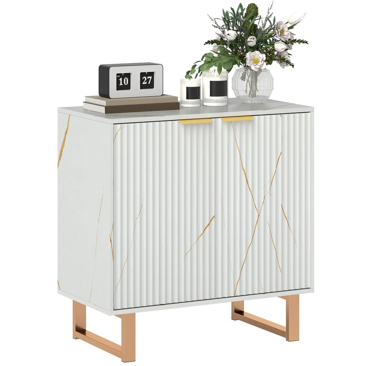 Redi Sora White and Gold Sideboard with Ribbed Finish – image 3
