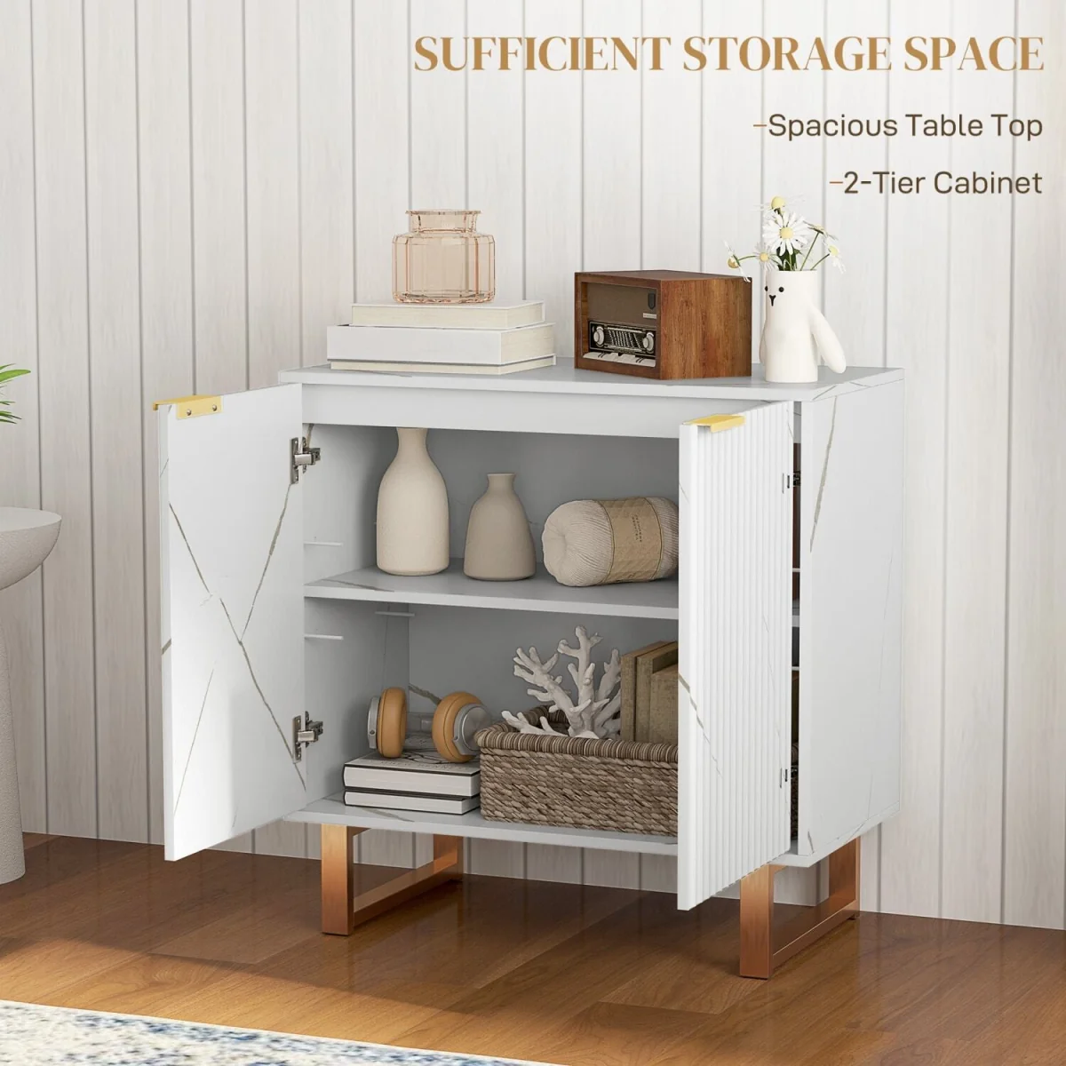 Redi Sora White and Gold Sideboard with Ribbed Finish – image 5