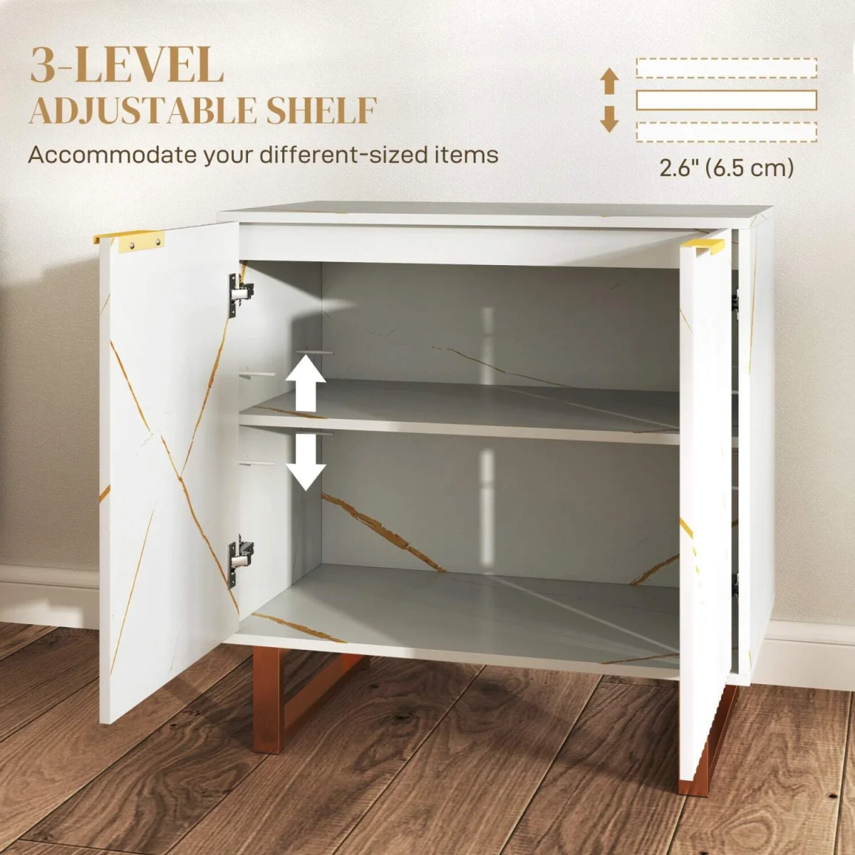 Redi Sora White and Gold Sideboard with Ribbed Finish – image 6