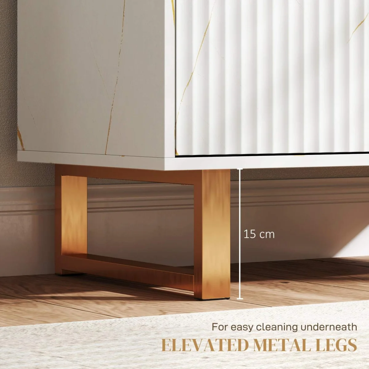 Redi Sora White and Gold Sideboard with Ribbed Finish – image 7