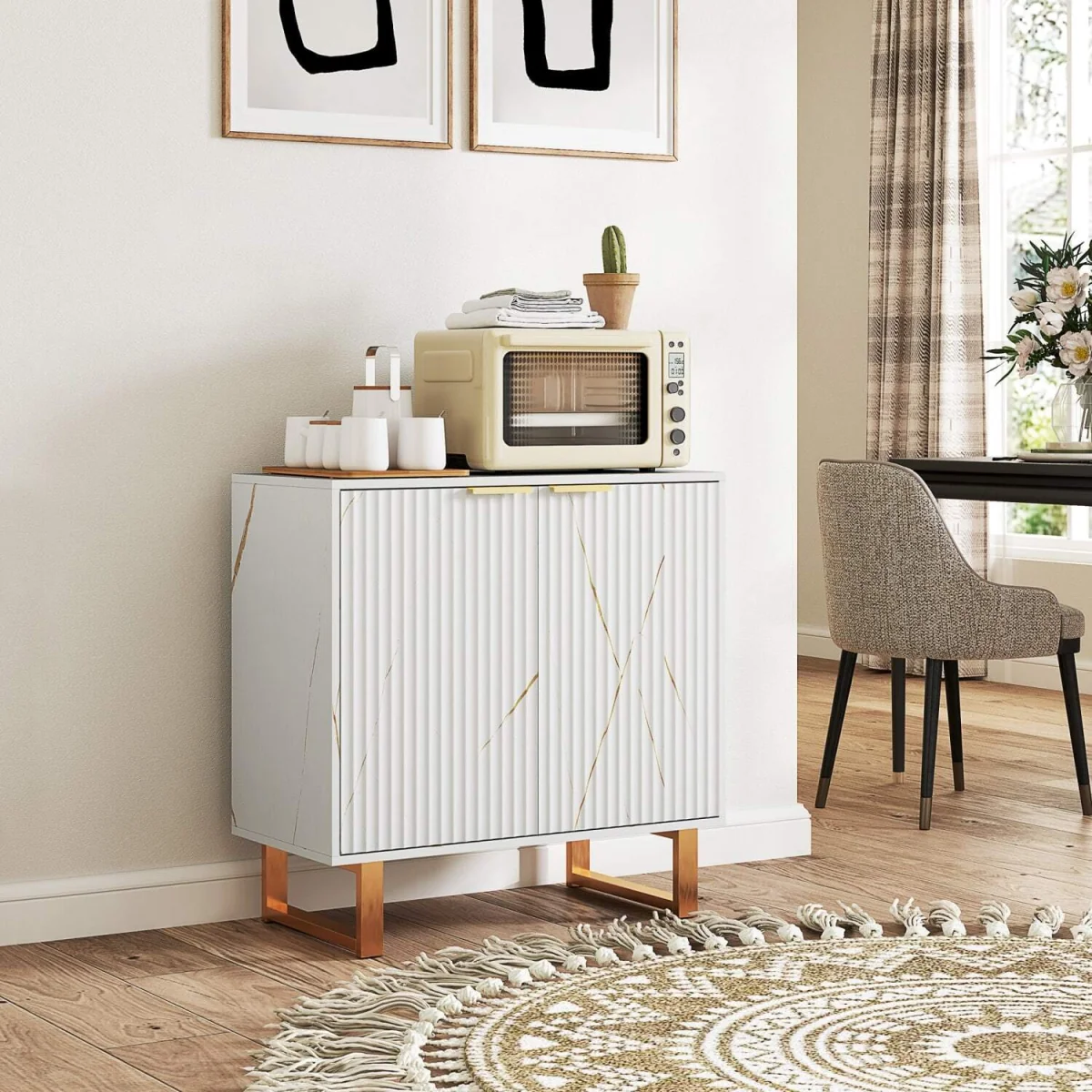 Redi Sora White and Gold Sideboard with Ribbed Finish – image 9