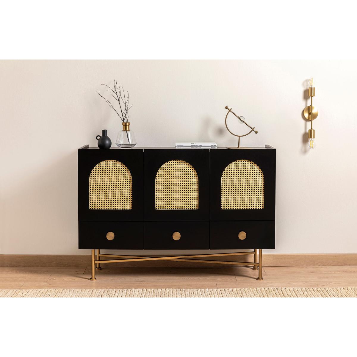 Cliff Rattan Sideboard, Black & Brass – image 2