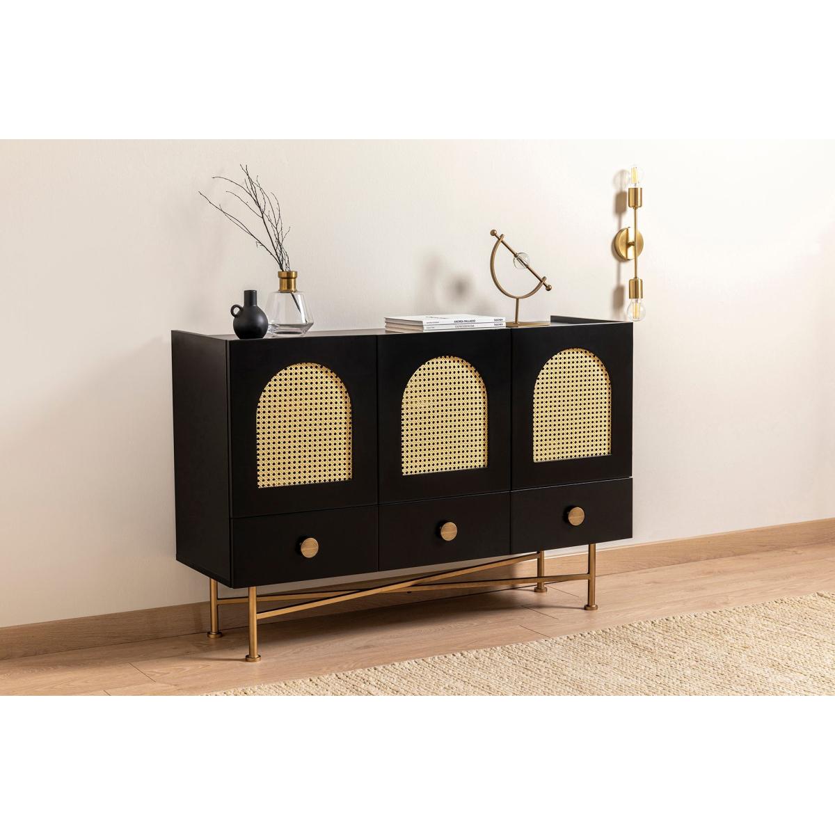 Cliff Rattan Sideboard, Black & Brass – image 3