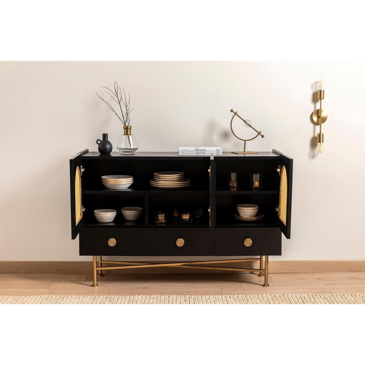 Cliff Rattan Sideboard, Black & Brass – image 4
