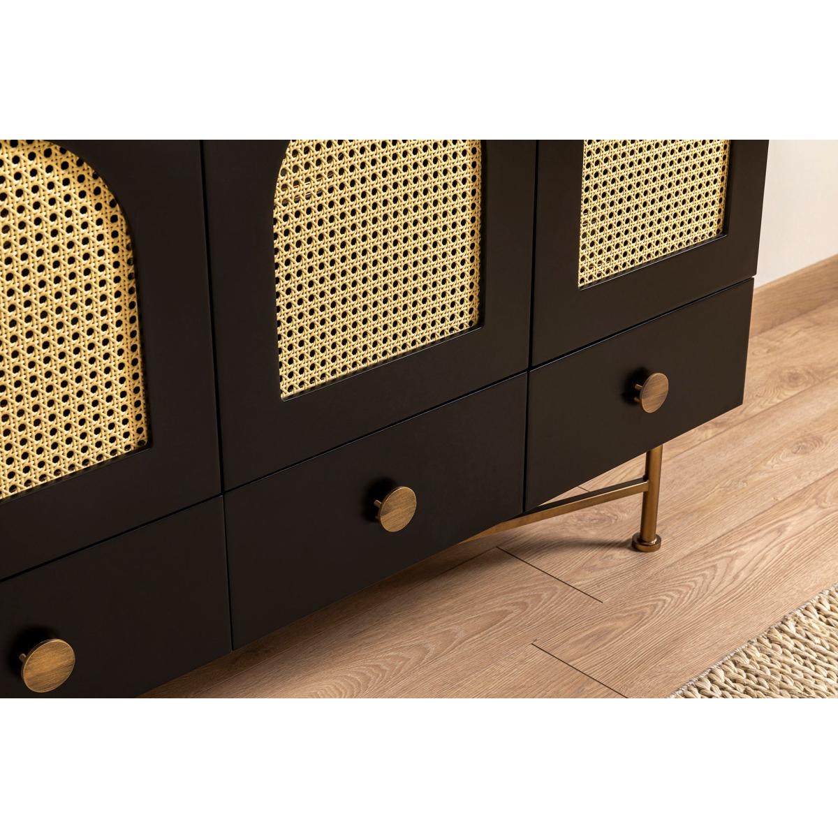 Cliff Rattan Sideboard, Black & Brass – image 6