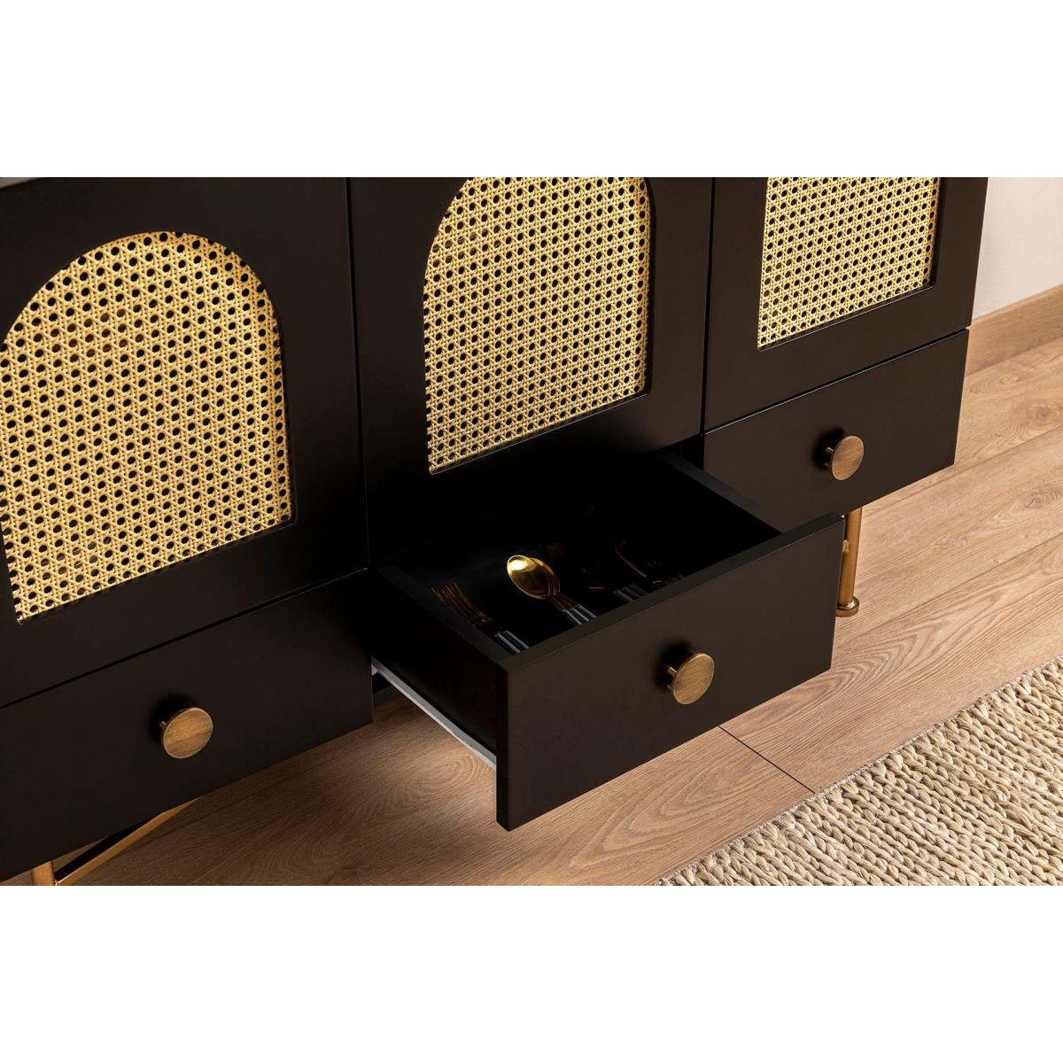 Cliff Rattan Sideboard, Black & Brass – image 7