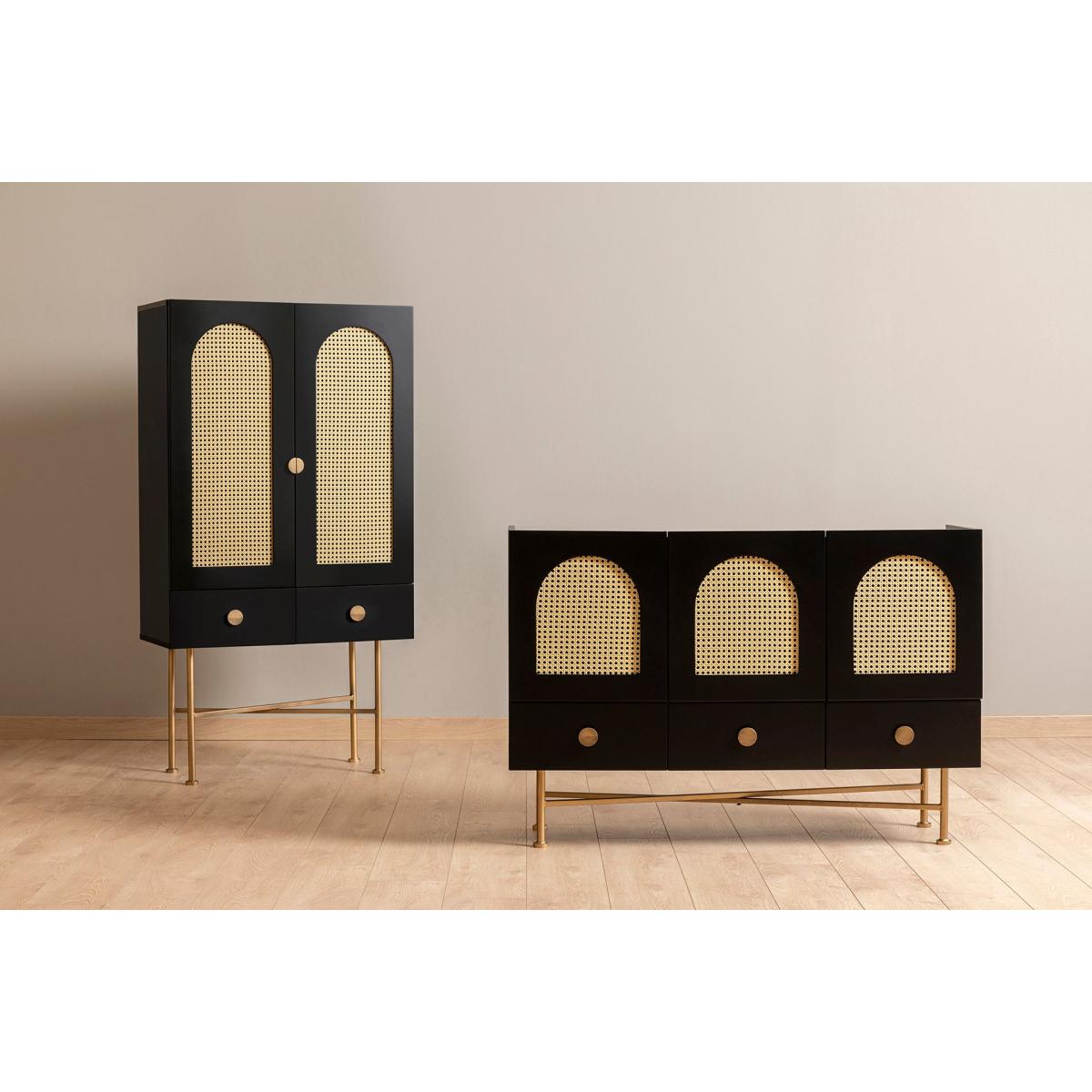 Cliff Rattan Sideboard, Black & Brass – image 8