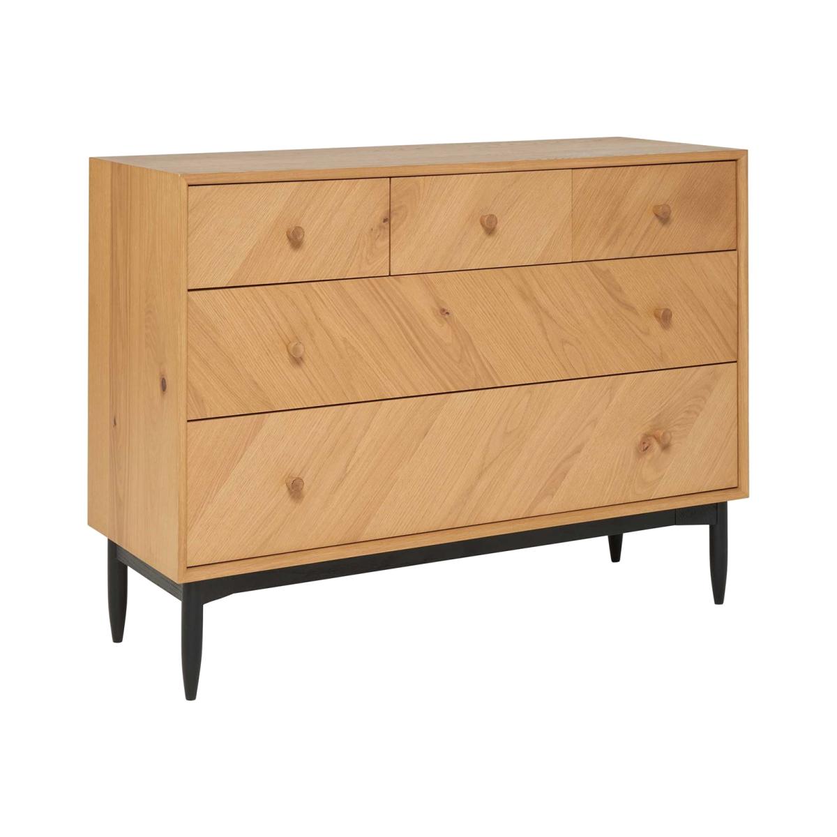 Ercol Monza 5 Drawer Wide Chest, 776 Oak Wood | Barker & Stonehouse