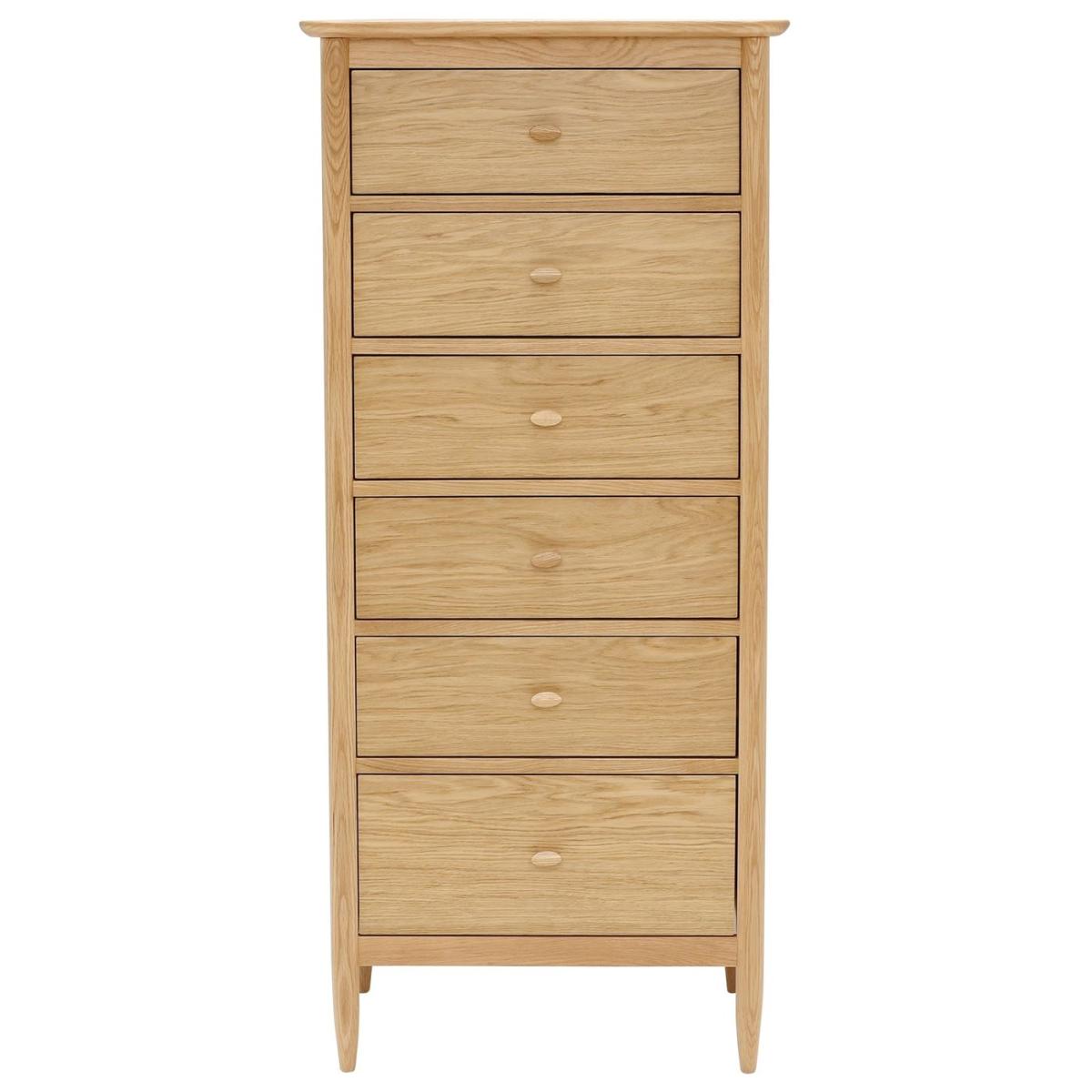 Ercol Teramo 6 Drawer Tall Chest, Brown Oak Wood | Barker & Stonehouse – image 2