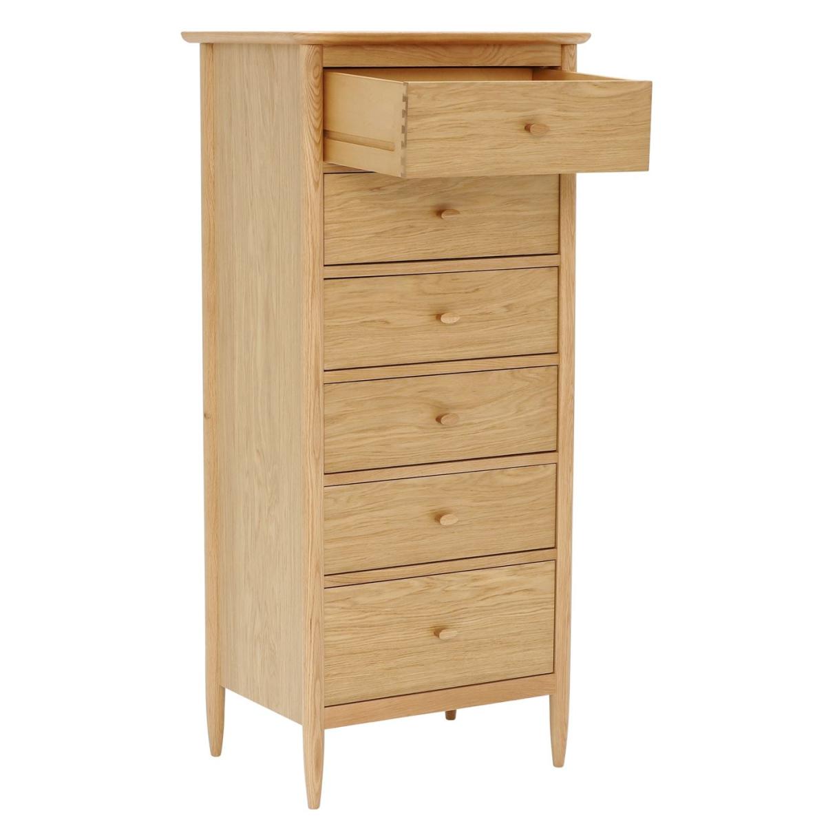 Ercol Teramo 6 Drawer Tall Chest, Brown Oak Wood | Barker & Stonehouse – image 3
