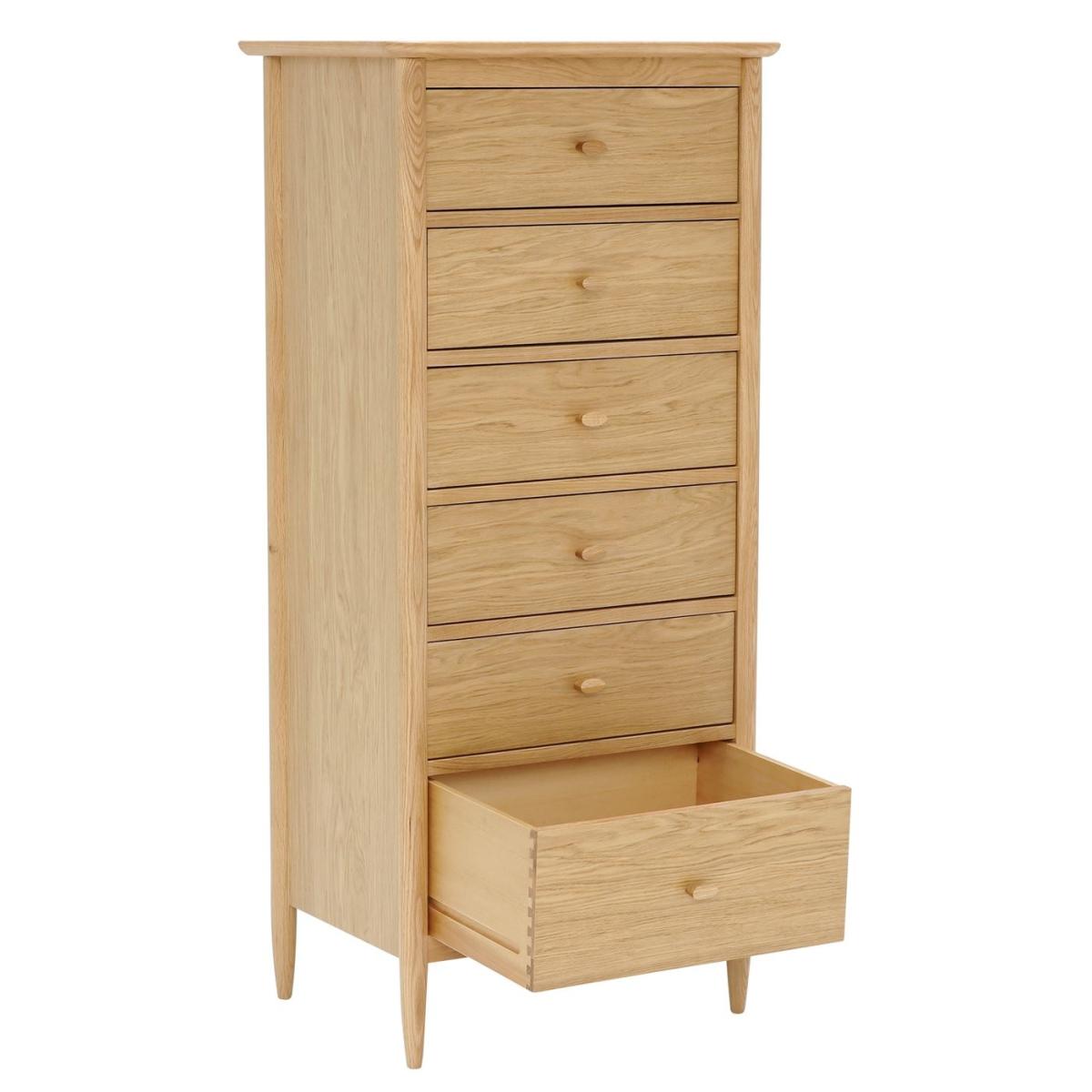 Ercol Teramo 6 Drawer Tall Chest, Brown Oak Wood | Barker & Stonehouse – image 5