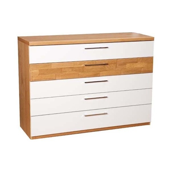Azalas 5 Drawer Wide Chest, Cream High Gloss – image 2