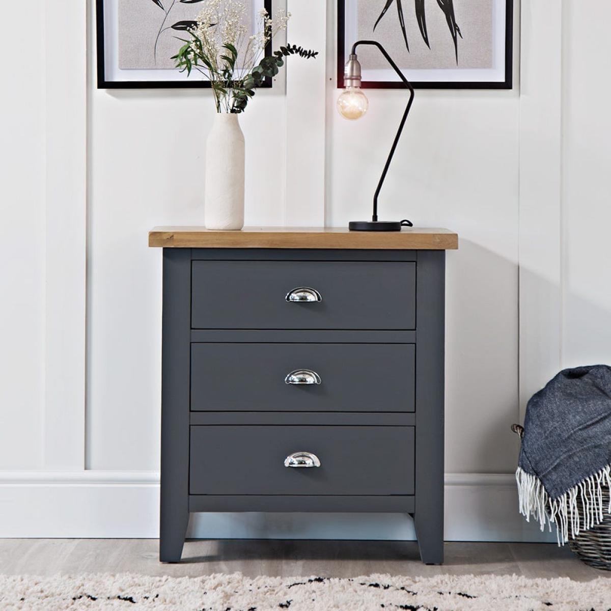 Suffolk Midnight Grey Painted Oak Chest of 3 Drawers – image 1