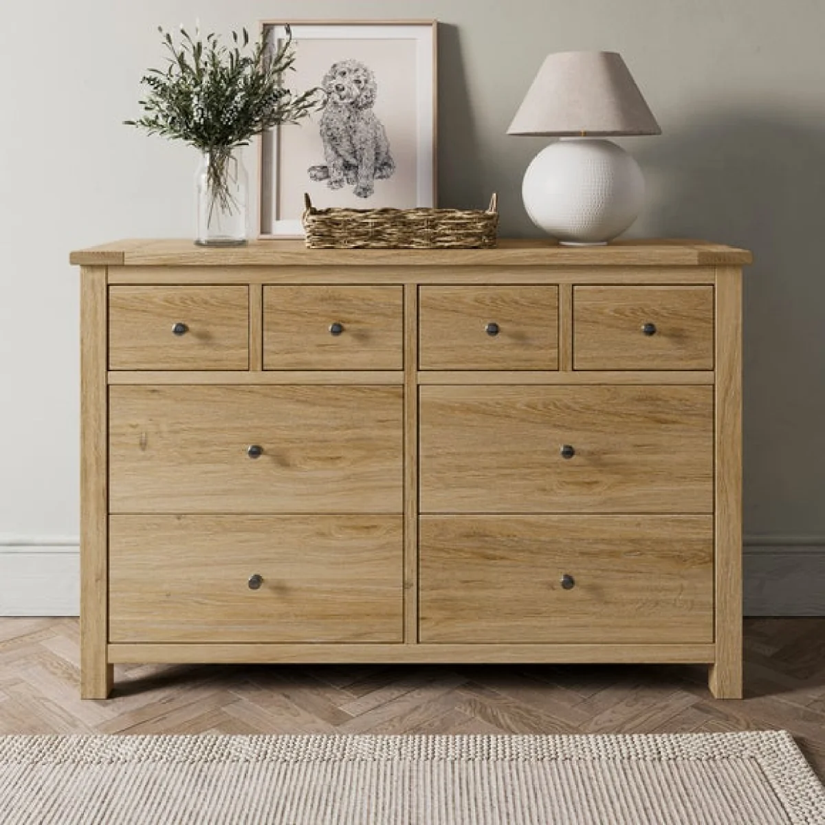 Olney Oak Wide Chest and Bedside Tables Bundle – image 3