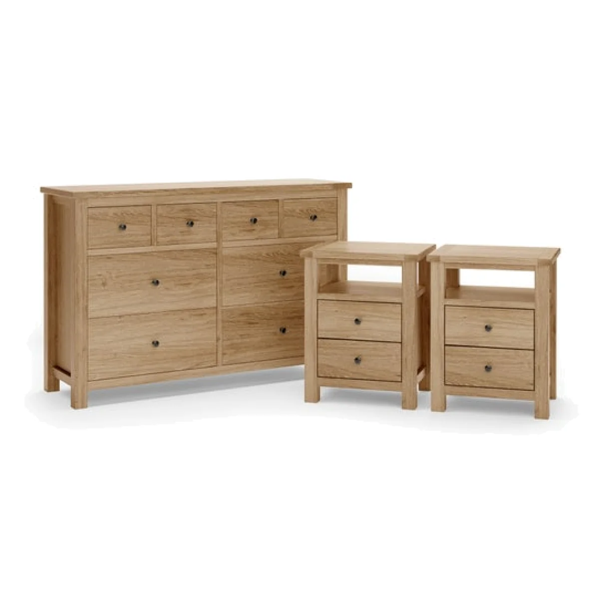 Olney Oak Wide Chest and Bedside Tables Bundle – image 1