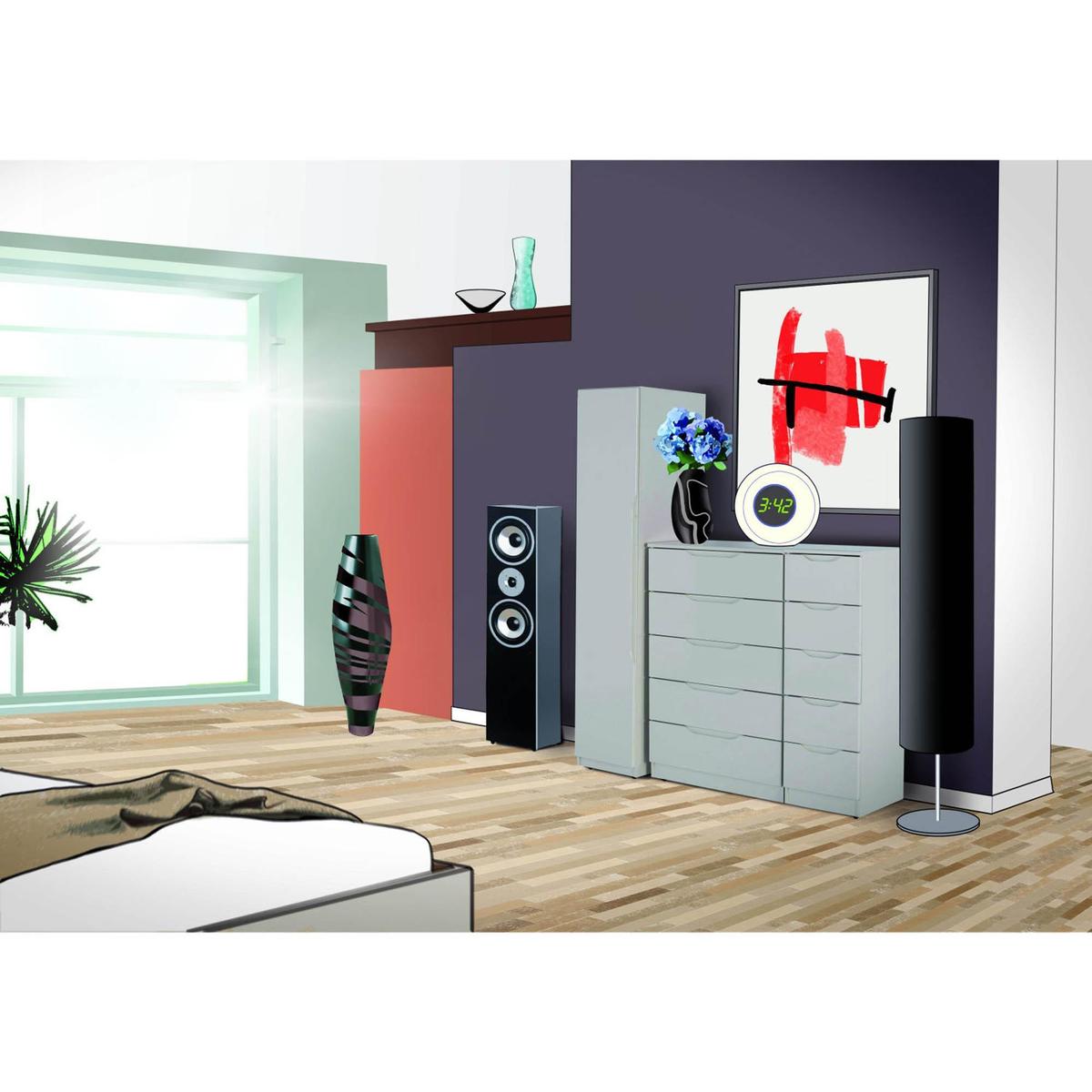 Legato Light Grey Gloss 5 Drawer Tallboy Cream – image 4