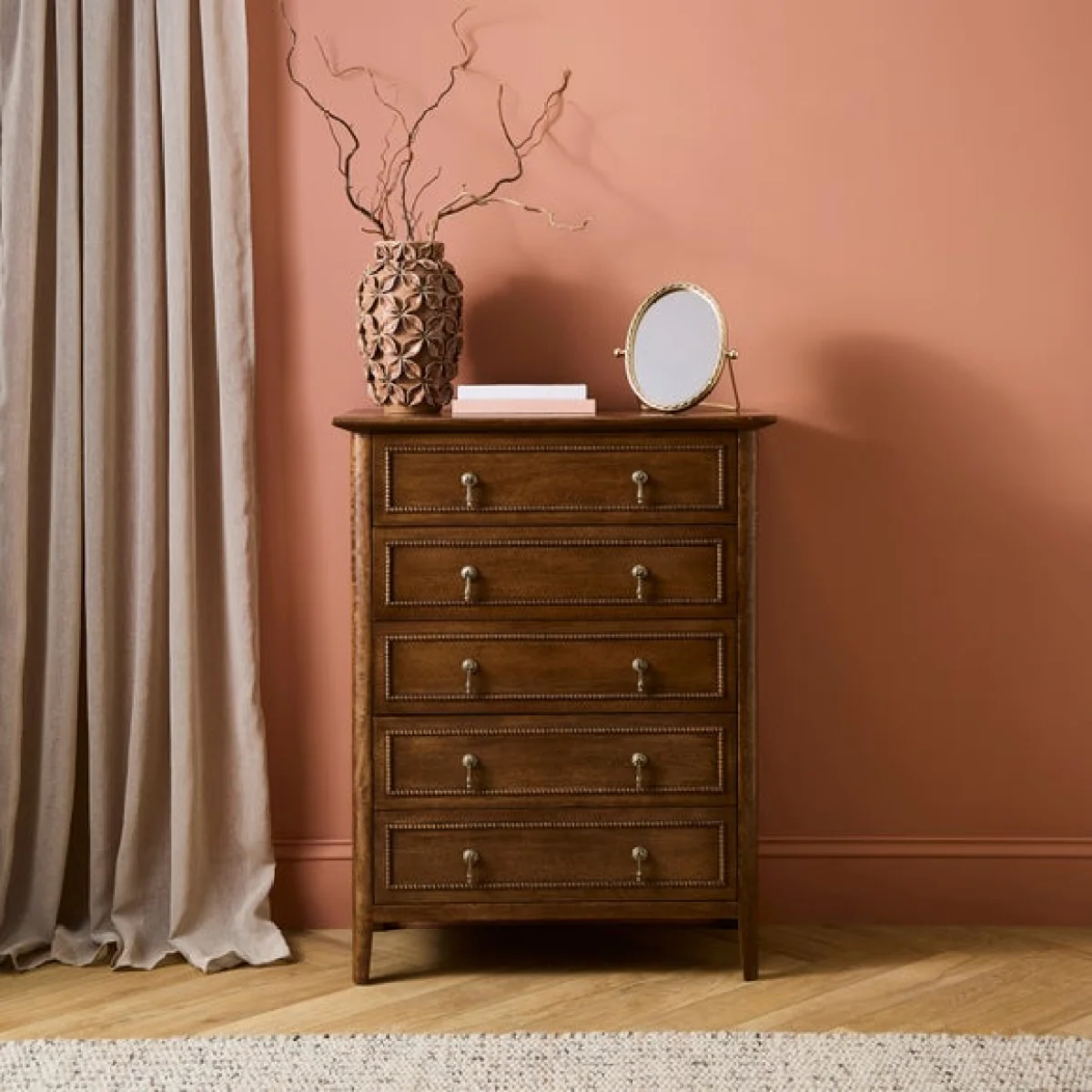 Ettie Beaded 5 Drawer Chest, Mango Wood – image 1