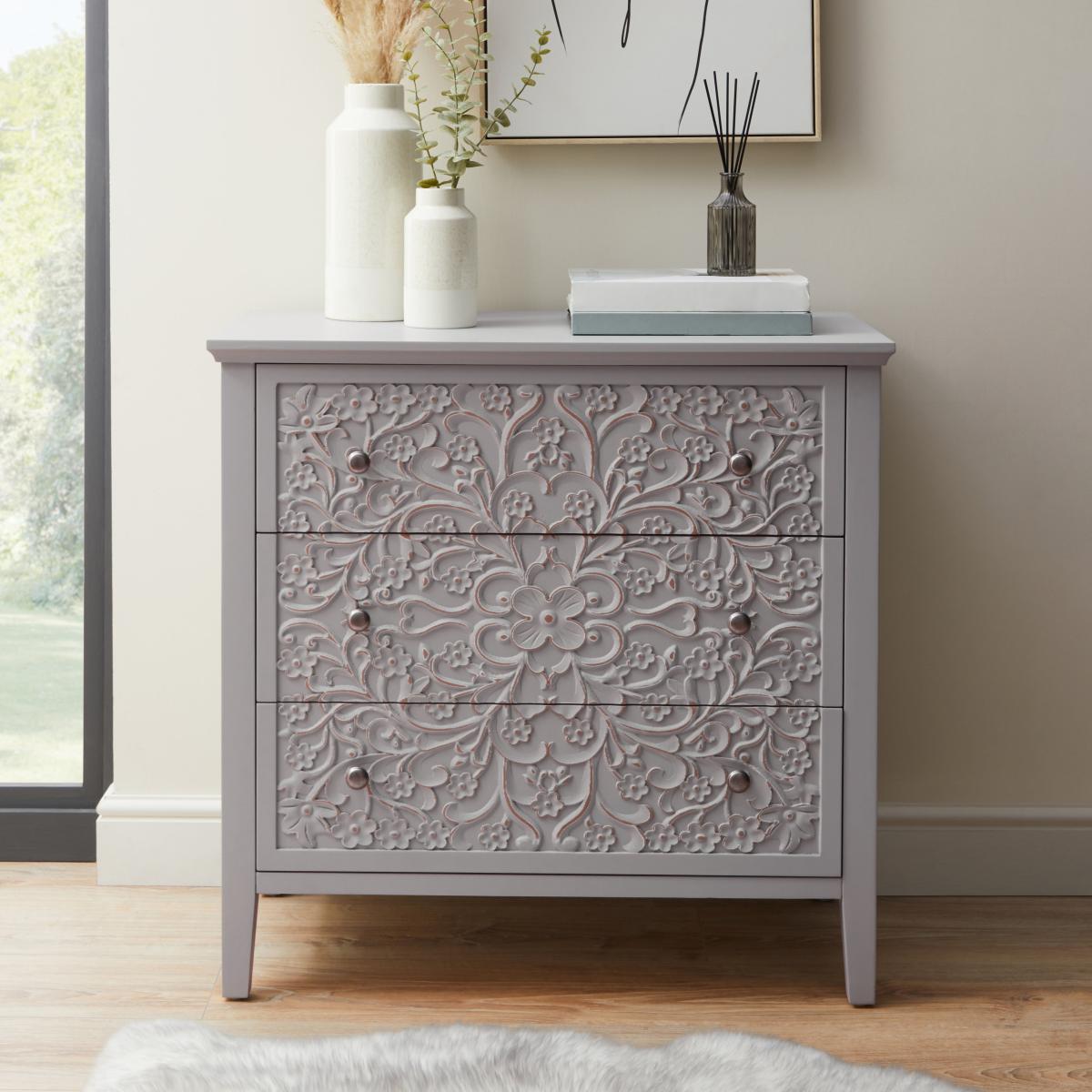 Josie Floral 3 Drawer Chest Grey – image 1