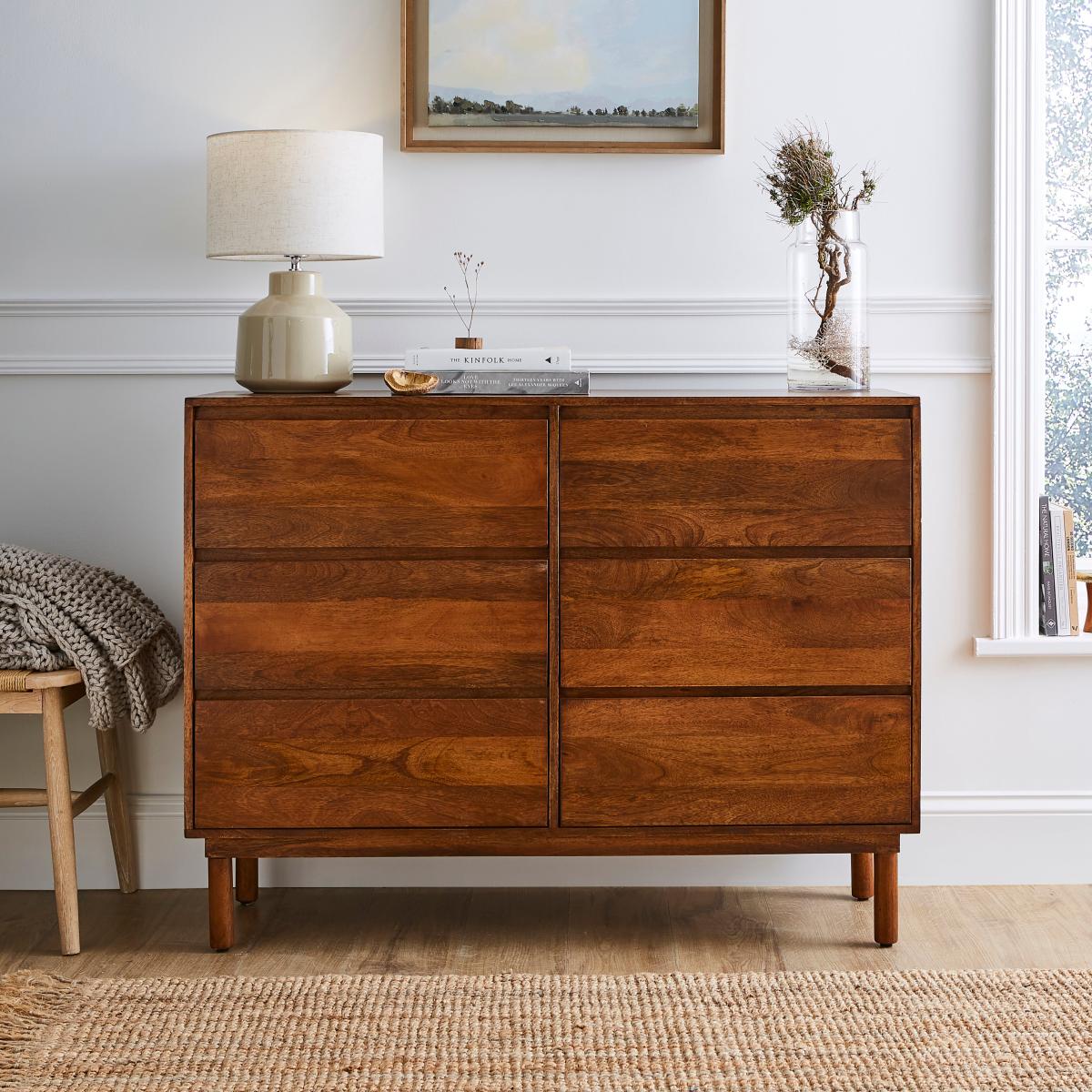 Brannock 6 Drawer Chest, Mid Stained Mango Wood Brown – image 2
