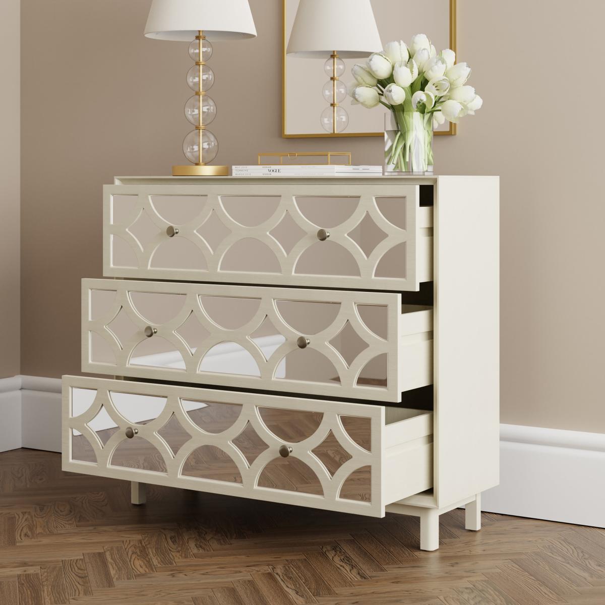 Delphi 3 Drawer Chest, Mirrored Delphi Natural – image 3