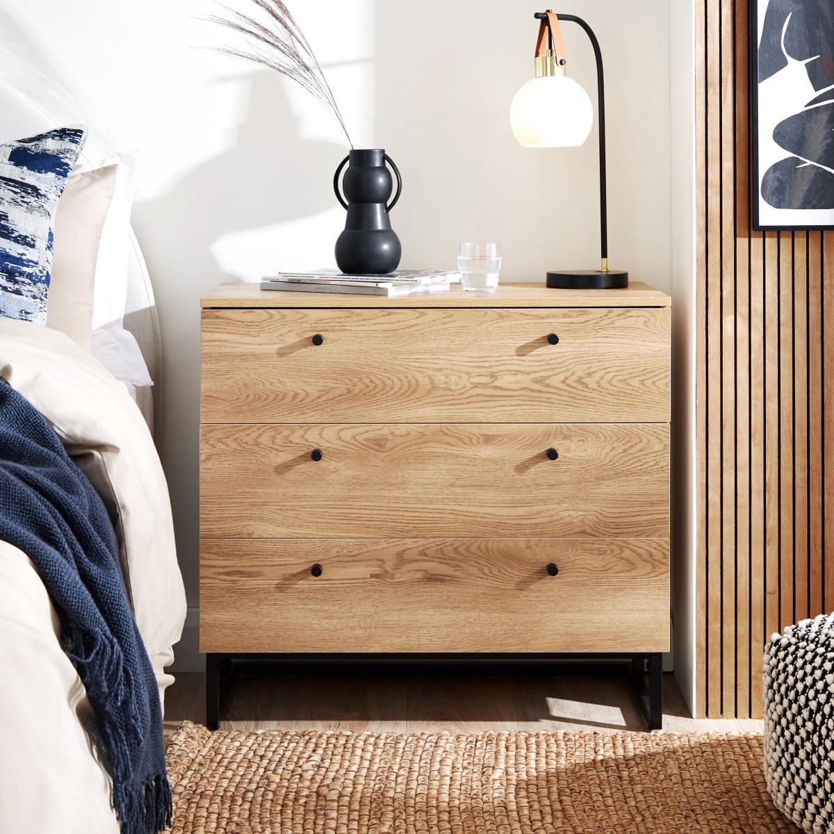 Charlie 3 Drawer Chest Oak Effect Brown – image 1