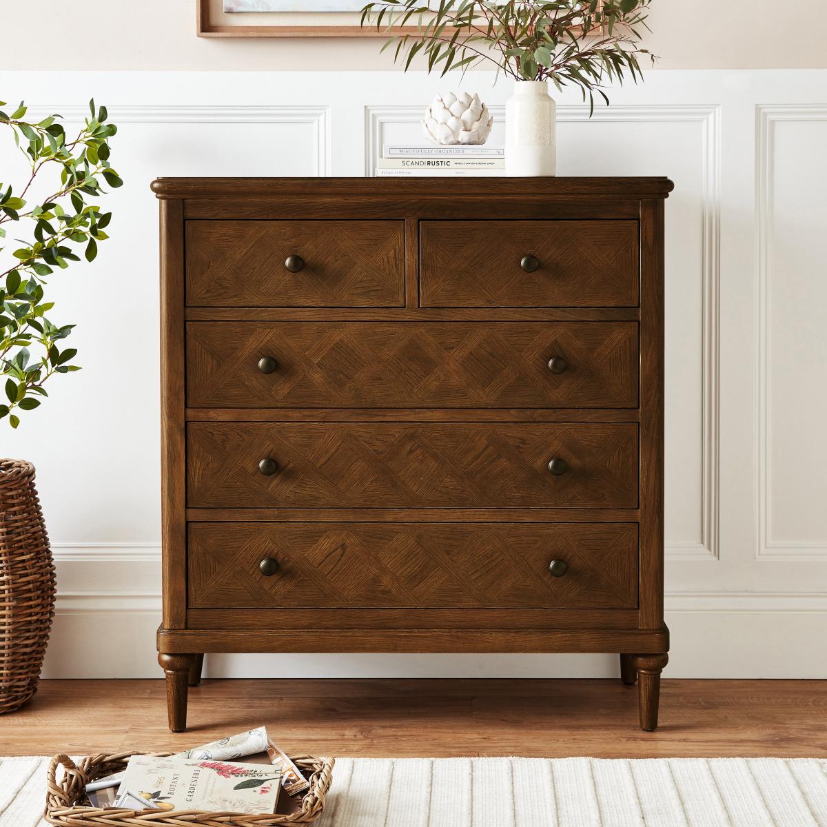 Boulton Wide 5 Drawer Chest Mid Stained Wood – image 2