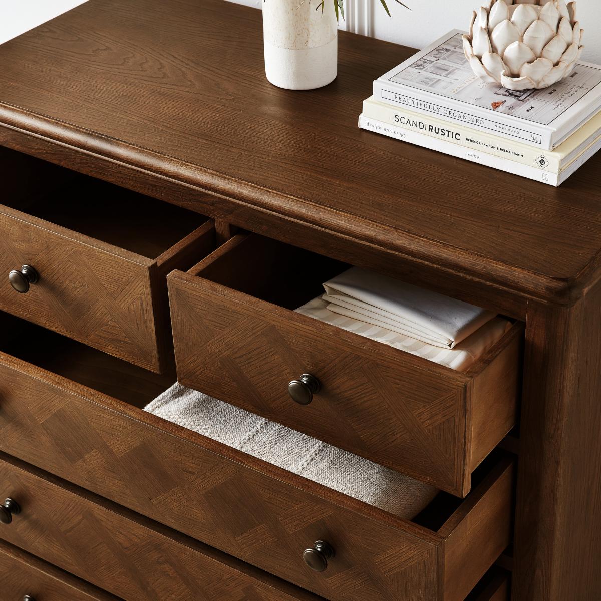 Boulton Wide 5 Drawer Chest Mid Stained Wood – image 4