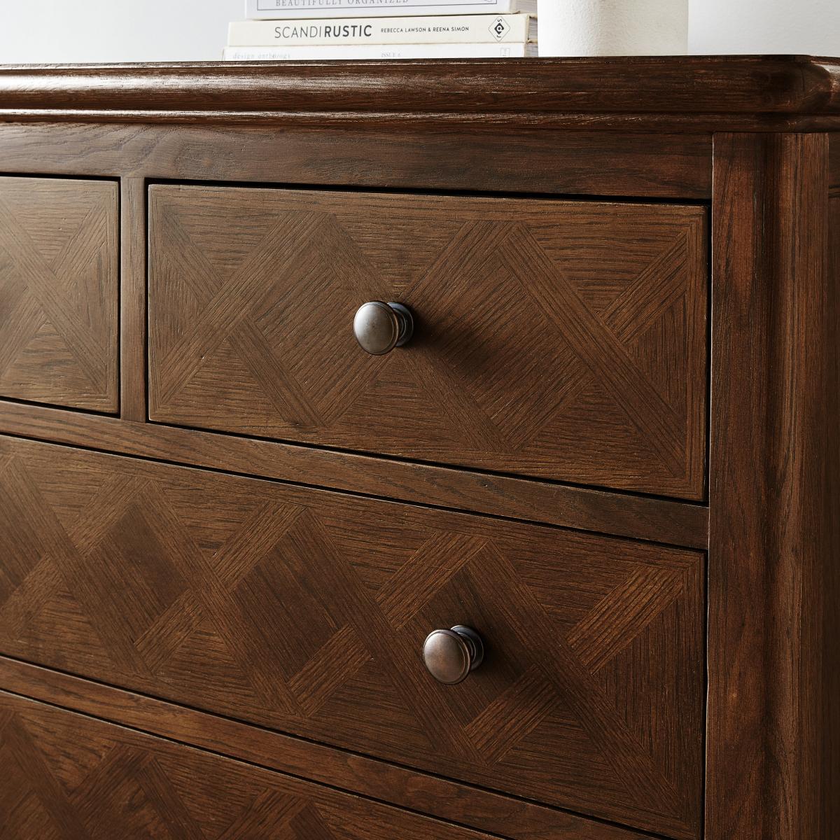 Boulton Wide 5 Drawer Chest Mid Stained Wood – image 5