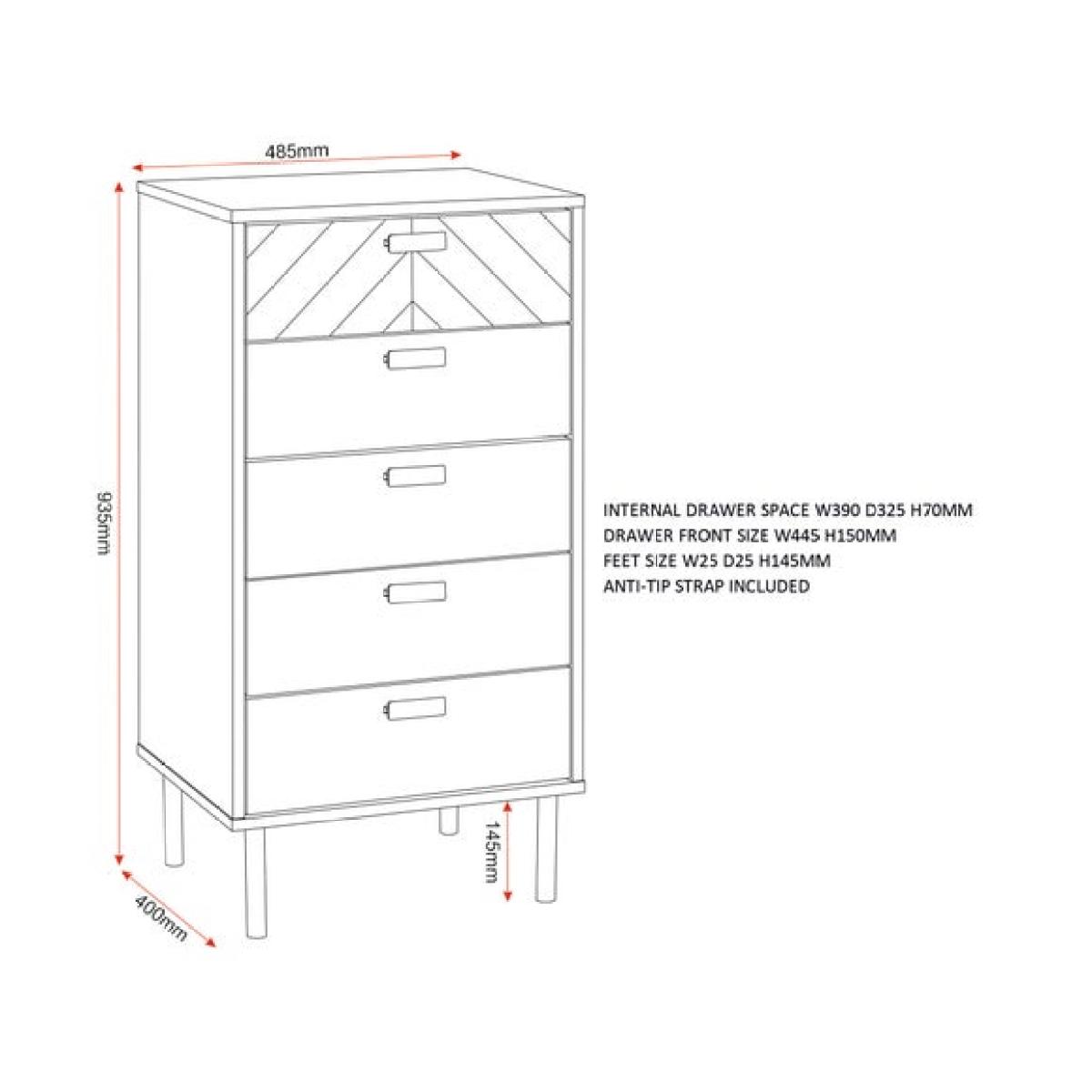 Return - Barker 5 Drawer Narrow Chest, Oak Effect – image 8