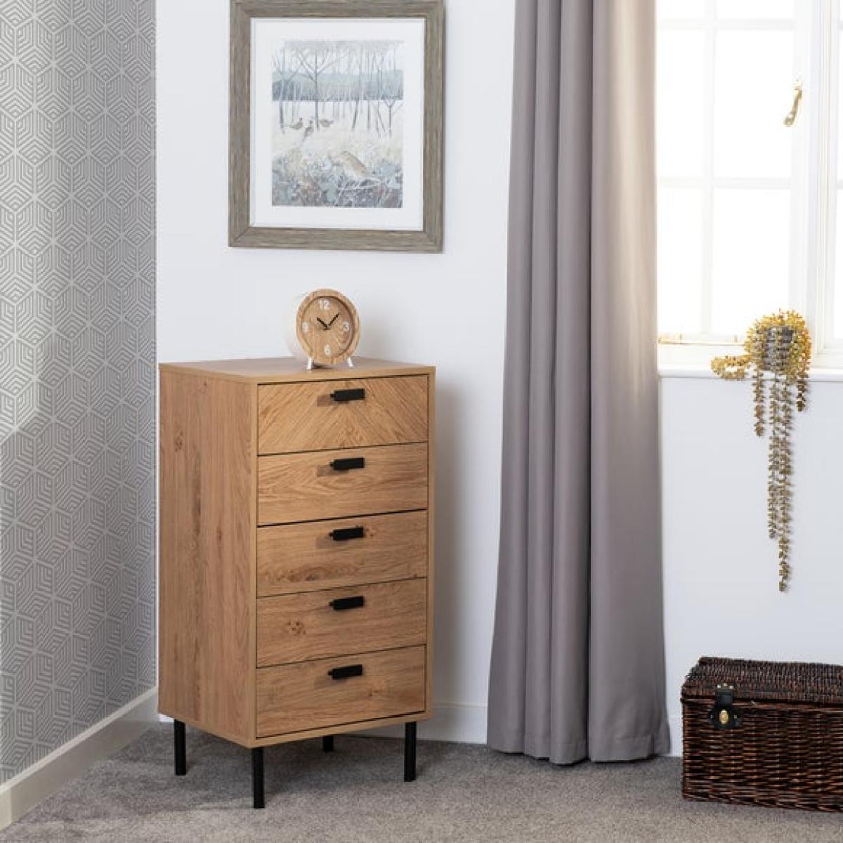 Return - Barker 5 Drawer Narrow Chest, Oak Effect – image 1