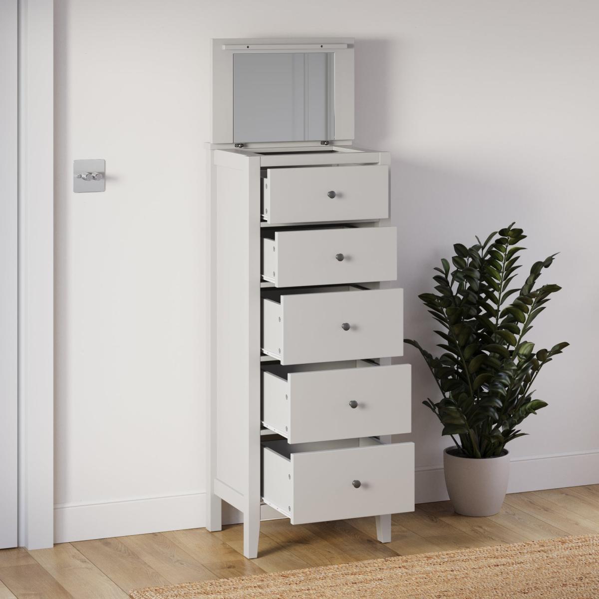 Lynton Tall Small 5 Drawer Chest Grey – image 2