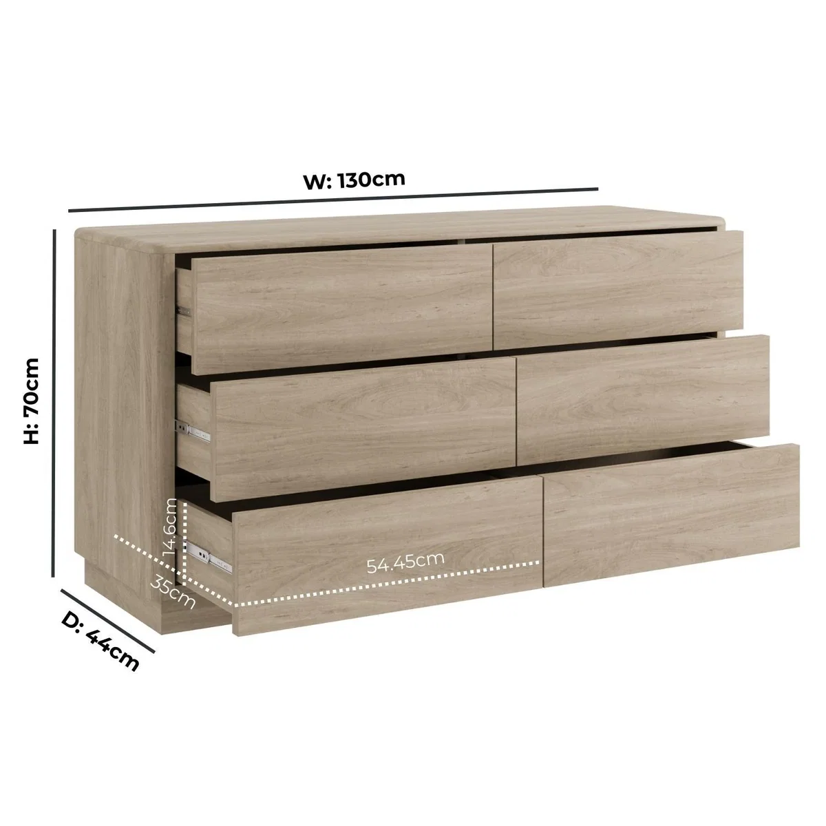 Modern Light Oak 6 Drawer Chest of Drawers - Rowan – image 4