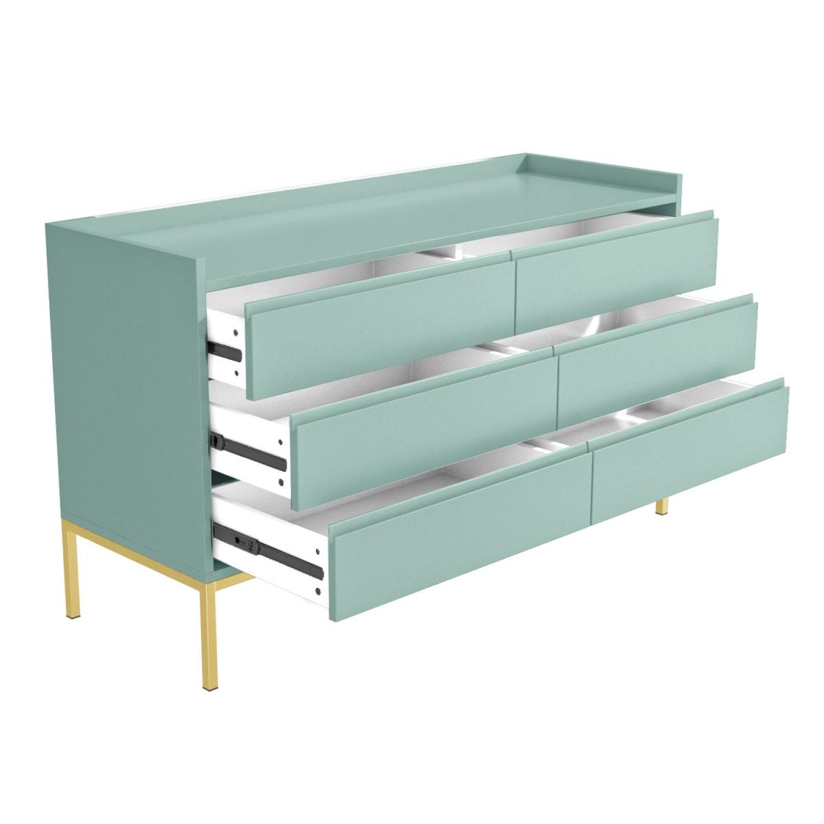 Green Wide Chest of 6 Drawers with Gold Legs - Zion – image 3