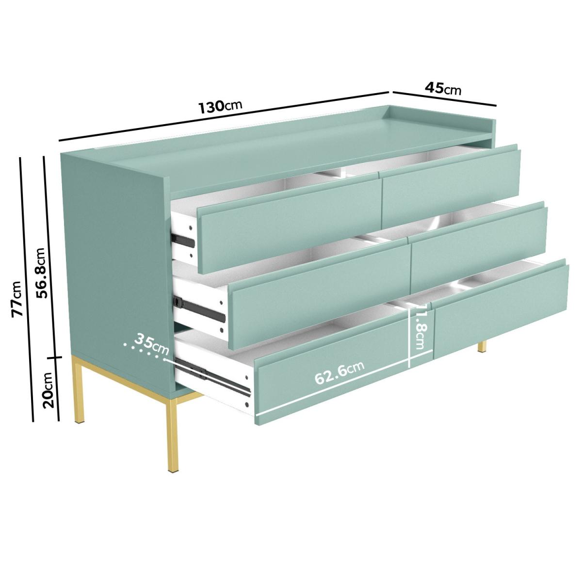 Green Wide Chest of 6 Drawers with Gold Legs - Zion – image 4