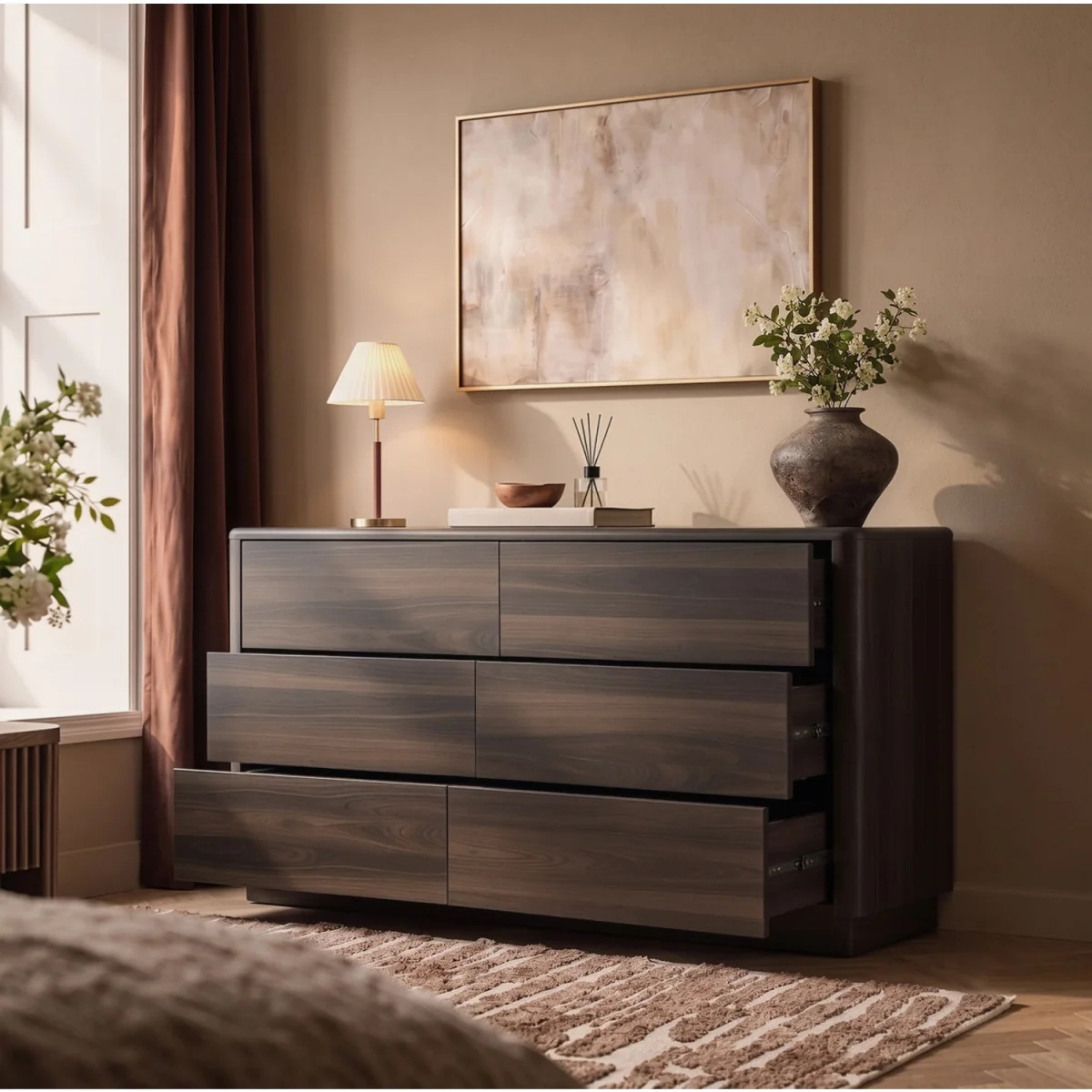 Modern Walnut 6 Drawer Chest of Drawers - Rowan – image 2