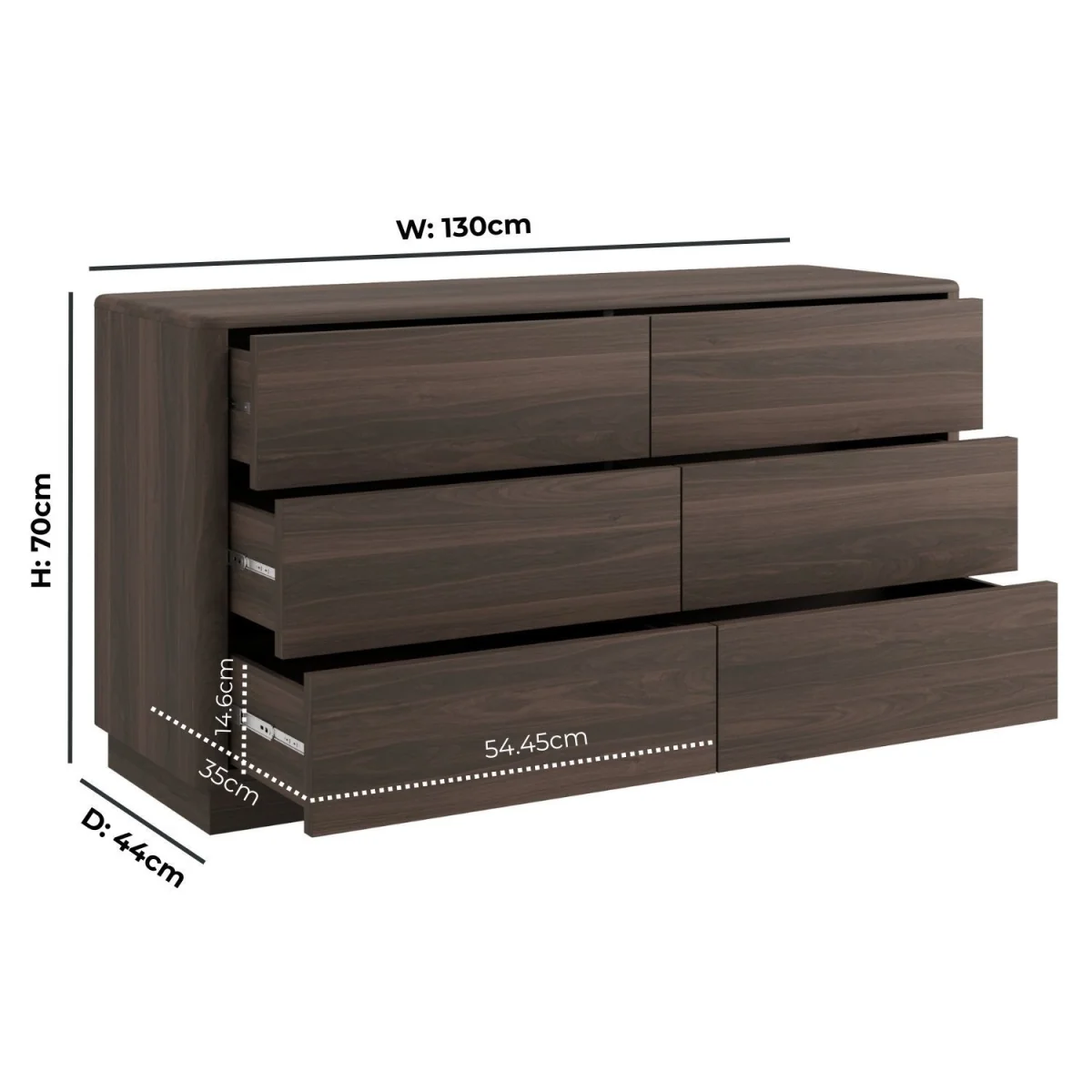 Modern Walnut 6 Drawer Chest of Drawers - Rowan – image 4