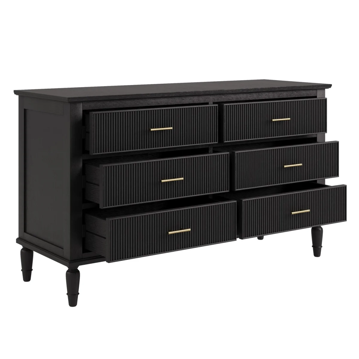 Black Ribbed 6 Drawer Chest of Drawers - Farah – image 6