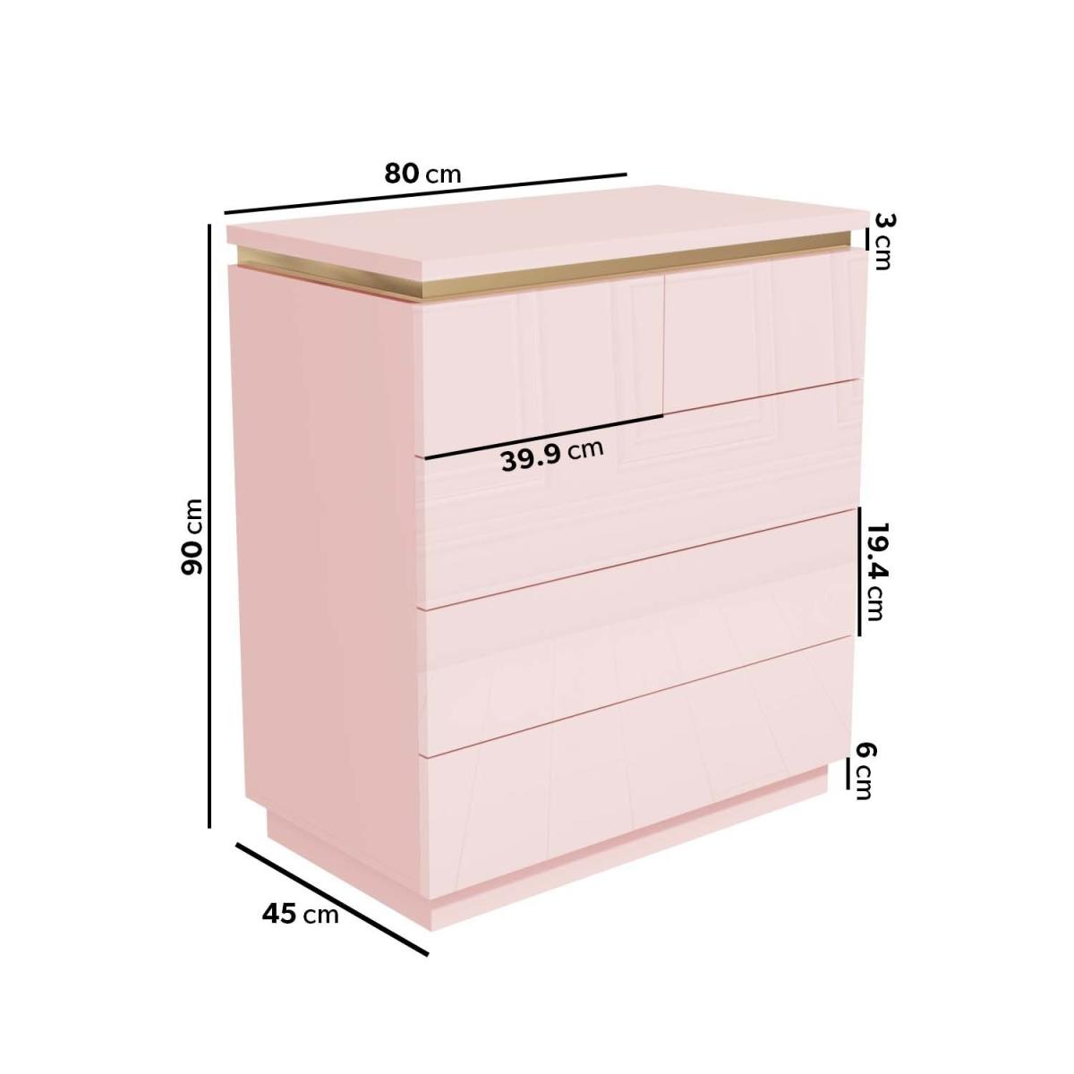 Pink High Gloss Tall Chest of Drawers with a Gold Trim - Isabella – image 3