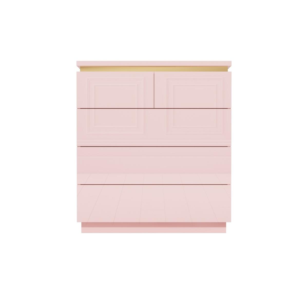 Pink High Gloss Tall Chest of Drawers with a Gold Trim - Isabella – image 4