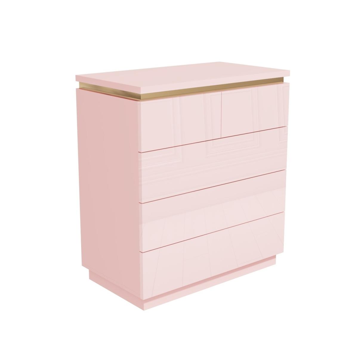 Pink High Gloss Tall Chest of Drawers with a Gold Trim - Isabella – image 5