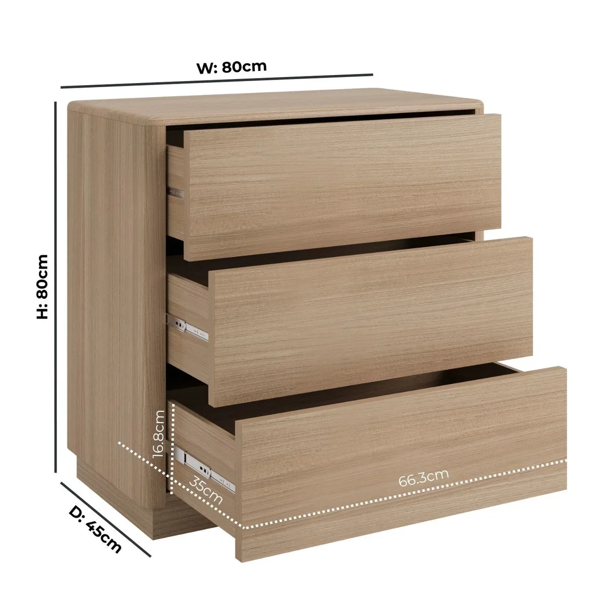 Modern Oak 3 Drawer Chest of Drawers - Rowan – image 4