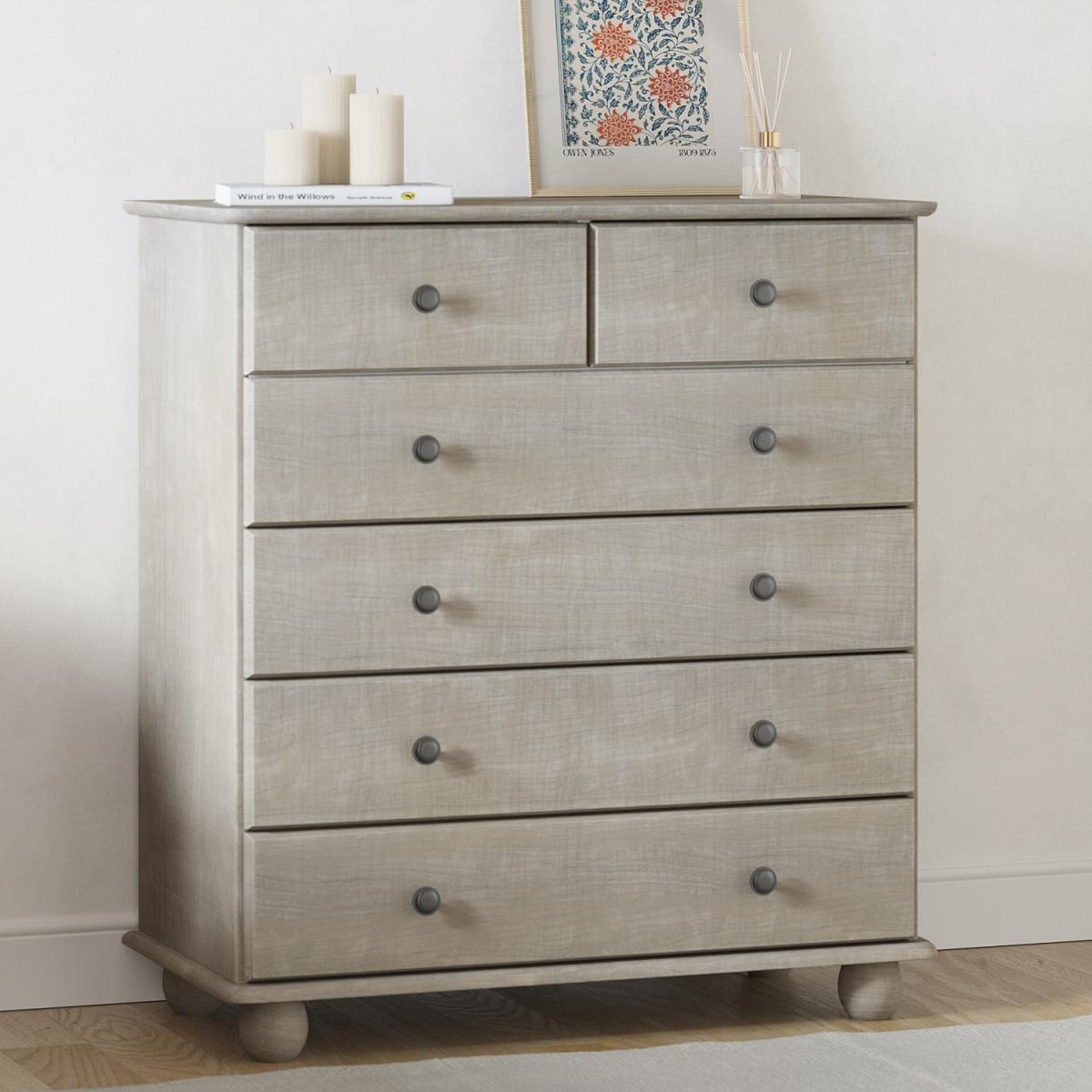 White Wash Pine Chest of 6 Drawers - Hampton – image 2